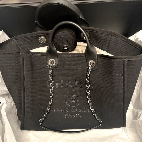 CHANEL Handbags - CHANEL Deauville Medium Chain Tote Handbag